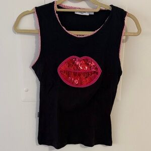 Moschino Black Top with Red and Pink Lips